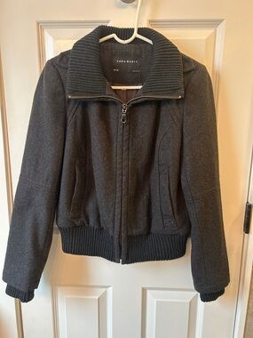Zara Basic Dark Gray Wool Blend Bomber Jacket